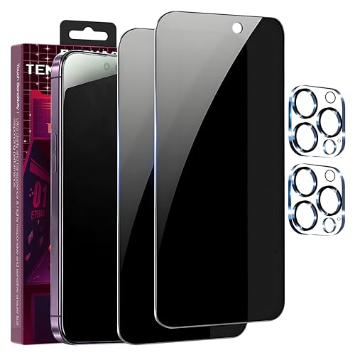 2+2 Pack for iPhone 12 Pro Max Privacy Screen Protector with Camera Lens Protector，9H Tempered Glass，True25°Anti Spy， Full Coverage Case Friendly