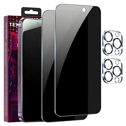 2+2 Pack for iPhone 12 Pro Max Privacy Screen Protector with Camera Lens Protector，9H Tempered Glass，True25°Anti Spy， Full Coverage Case Friendly