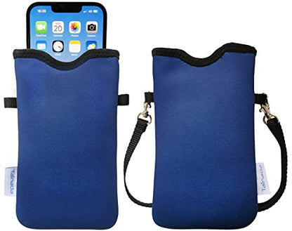 Tainada Neoprene Neck Phone Carrier Case w/Crossbody Strap (Navy Blue) | For Men/Women; lightweight neoprene pouch; Compatible with iPhone 17/16 Pro Max, 16e, 16/15 Plus; Samsung S26/S25, A57/A56 - color: Blue