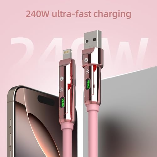 MFish USB C to USB C Cable, 240W 4 in 1 Charging Cable, Pink, 6.6FT - color: Pink, size: 6.6FT(Upgraded)
