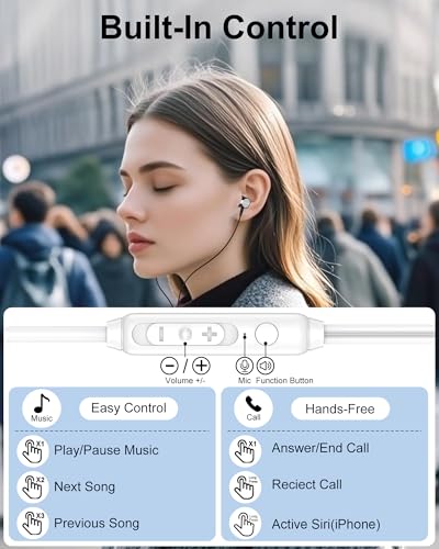 Lightning Headphones Wired for iPhone 14 13 12, in-Ear Apple Wired Earbuds - color: White