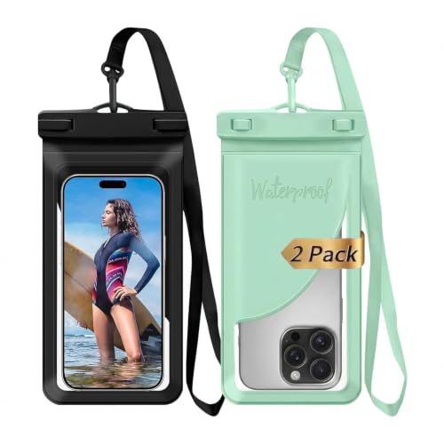 Waterproof Phone Pouch for iPhone 17 16 15 Pro Max IPX8 Black+Green | Card Pocket, Lightweight, Large Cellphone Dry Bag, IPX8 Rated, Beach Essential, Cruise Ship, 2 Pack, 8.3 inch - color: B2-Black+Green- 2 pack