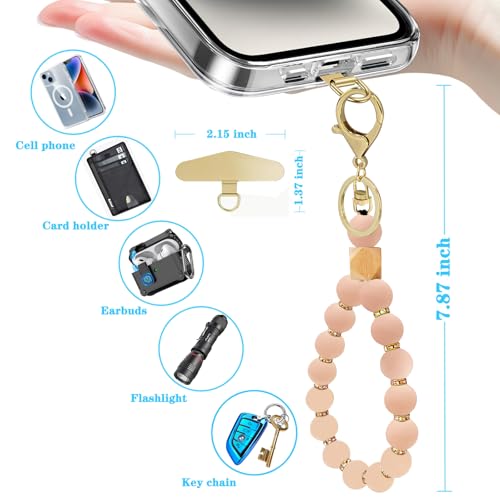 Silicone Beaded Phone Wrist Strap, Phone Bracelet Strap with Tether Tab Elastic Hands Free Wristlet Strap - color: Pink