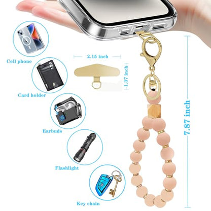 Silicone Beaded Phone Wrist Strap, Phone Bracelet Strap with Tether Tab Elastic Hands Free Wristlet Strap - color: Pink