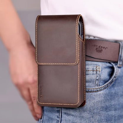 ykooe Leather Phone Holster for iPhone 17 Pro Max Galaxy S20-S26 Ultra A17 - color: Dark Brown, size: XXL