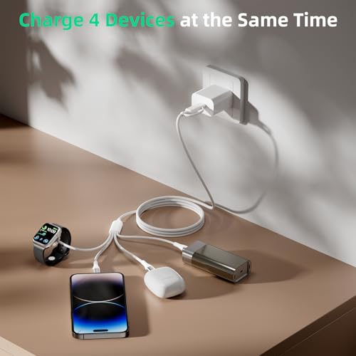 A-Pce 4-in-2 Multi Charging Cable with Smartwatch Charging, White-5FT - color: White, size: 5FT