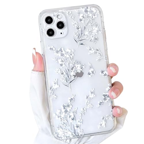 NITITOP Compatible for iPhone 11 Pro Max Case Cute Clear Flower - White | Floral for Girls Women, Girly, Aesthetic, Soft TPU, Full Camera Lens, Protective, Shockproof Phone Cover - color: White, size: iPhone 11 Pro Max