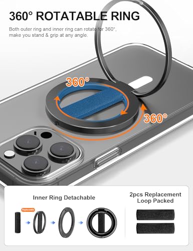 EWA MagOne Ultra for Magsafe Phone Grip Kickstand [Replaceable Elastic Finger Loop], Mag Safe Ring Holder Stand, Two-Sided Magnetic Phone Accessories for iPhone 17,16,15,14,13,12 Pro/Max/Plus-Black - color: Black