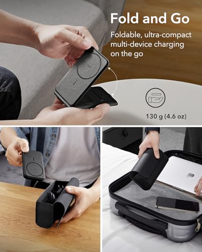 ESR for 3 in 1 Magsafe Charger, Travel Charger Stand Made for Apple Watch Certified, Foldable Charging Station Compatible with Magsafe and iPhone 17e/17/16/15/14/13/12, AirPods 4/3/Pro, Black
