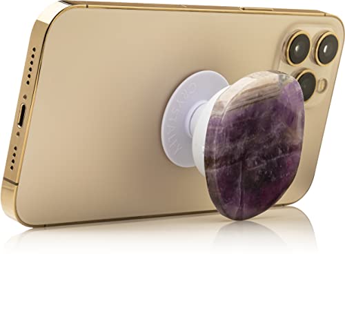 Grips by CRYSTALFY Crystal Phone Grip Holder & Expanding Kickstand-Natural Gemstone Swappable Top Accessory Compatible with iPhone, iPad, Kindle & Mobile Devices (Amethyst Natural Edge, Adhesive) - color: Amethyst Natural Edge, style: Adhesive