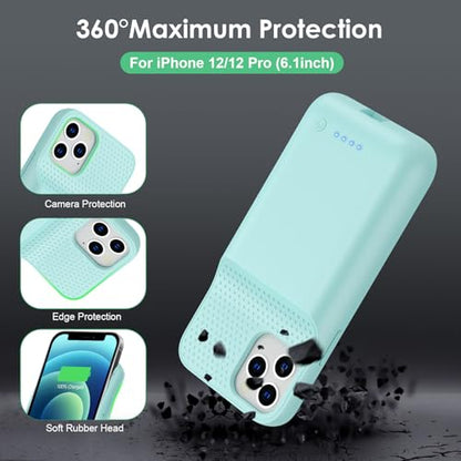 Battery Case for iPhone 12/12 Pro,[2025 Upgraded] 10800mAh Ultra-Slim Portable Extended Charger Case Cover for iPhone 12/12 Pro Charging Case (6.1 Inch)-Green - color: Green