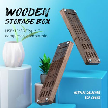25 Slot Wooden Memory Card Case Box and USB Drive Stand - SD Card Holder, Micro SD Case, Mobile Card Taking Needle - FSNH01M - color: pure walnut wood