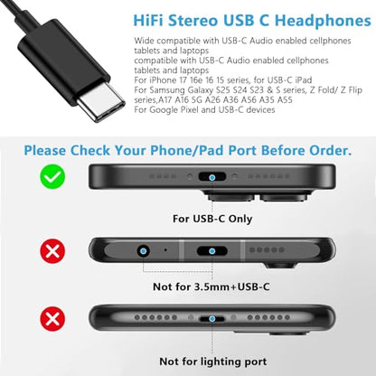 USB C Headphones for Samsung Phone, Wired Earbuds for Android Phone Samsung - color: Black