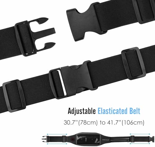 Rhino Valley Running Belt, Waist Belt Bag with Touchscreen Reflective | Runners Gifts Money Belt Phone Holder for Running Hiking Walking Gym Accessories Black Waterproof Fanny Pack for Women Men