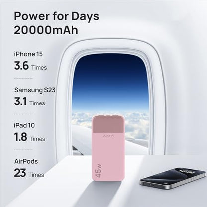 JUOVI Power Bank 45W 20000mAh Portable Charger - color: Pink