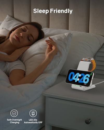 Wireless Charging Station for Apple - 3 in 1 Wireless Charger Stand Dock Watch and Phone Charger Station for Apple Watch 11/8/7/SE/6/5/4/3/2, iPhone 17 Air 16-12 Pro Max SE XS X, Samsung, AirPods - color: White