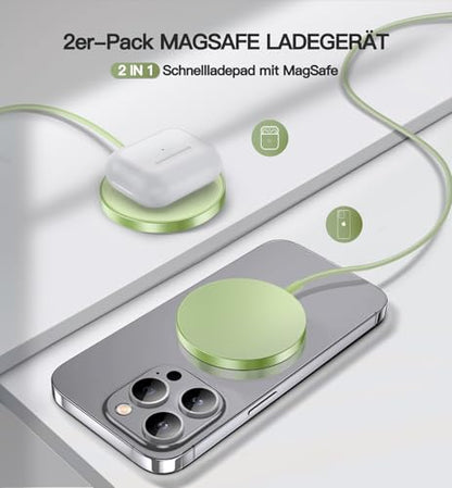 Magnetic Wireless Charger, 2-Pack 15W Fast Mag-Safe Stand for iPhone 17-12 - color: Green Magnatic Charger