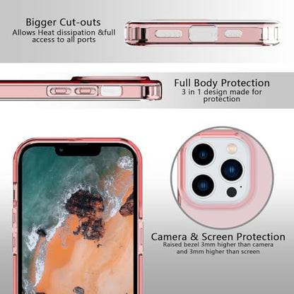 Phone Case for iPhone 14 Pro Clear, [Crystal Clear][Non-Yellowing] Slim Shockproof Reinforced Drop Protective Flexible TPU Back Cover Phone Case for iPhone 14 Pro Protective Case(Pink) - color: Pink