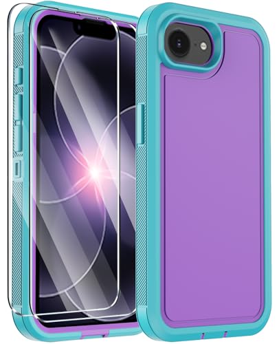 for iPhone 17e Case & iPhone 16e Case, Military-Grade Drop Protection Dual-Layer Rugged Shell with Screen Protector, Full-Body Non-Slip Shockproof Heavy Duty Protective Bumper Phone Cover (Purple) - color: Purple