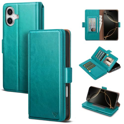 Compatible with iPhone 17 Case Wallet with Card Holder [7 Card Slot] Women Men,RFID Blocking Luxury PU Leather Phone Case Flip Folio Protector Cover Credit Card Slot Kickstand,Blue Green - color: Blue Green, size: iPhone 17