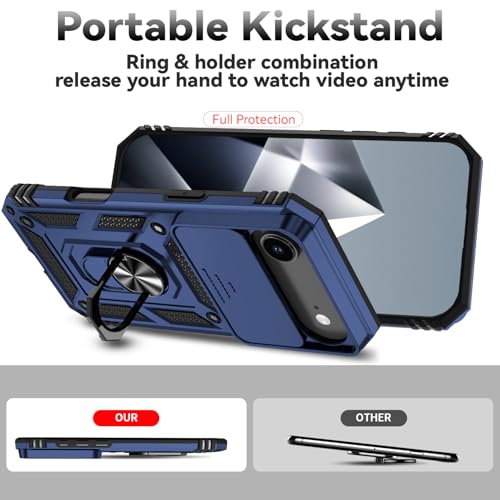 for iPhone Air Case, with Slide Camera Cover HD Screen Protector [Military Grade 16ft. Drop Tested] Ring Holder Kickstand Protective Phone Case for Apple iPhone Air 2025, Navy Blue - color: Navy Blue w/ Slide Camera 2nd gen. Military Grade