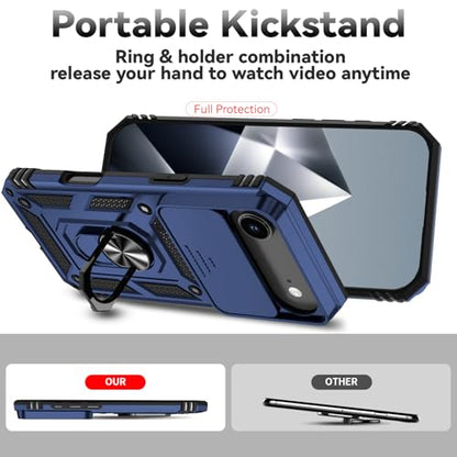 for iPhone Air Case, with Slide Camera Cover HD Screen Protector [Military Grade 16ft. Drop Tested] Ring Holder Kickstand Protective Phone Case for Apple iPhone Air 2025, Navy Blue - color: Navy Blue w/ Slide Camera 2nd gen. Military Grade