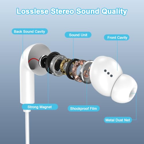 [Apple MFi Certified] Wired Headphones for iPhone 14 13 12,Lightning Connector Built-in Mic& Volume Control HiFi Stereo Nosie Reduction Earphones Earbuds Compatible with iPhone 13/11/XR/XS/X/8/7(2Pcs) - color: Pure white