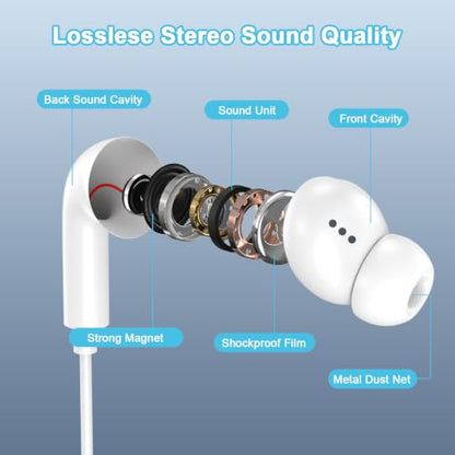 [Apple MFi Certified] Wired Headphones for iPhone 14 13 12,Lightning Connector Built-in Mic& Volume Control HiFi Stereo Nosie Reduction Earphones Earbuds Compatible with iPhone 13/11/XR/XS/X/8/7(2Pcs) - color: Pure white
