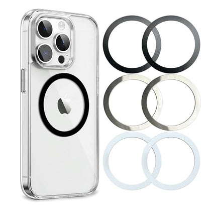 Universal Metal Rings Compatible with Magsafe Sticker,Magnetic Ring for Phone Cases & Wireless Charging, 6 Pack (2 Black,2 White & 2 Silver) - color: Black, Silver, White, size: 0.4mm-O