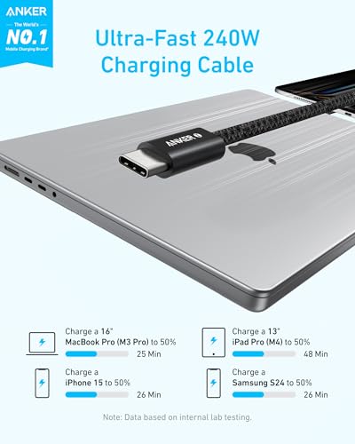 Anker Zolo USB C to USB C Cable, 240W Fast Charging Cable (6 ft, Black) - color: Black, size: 6ft