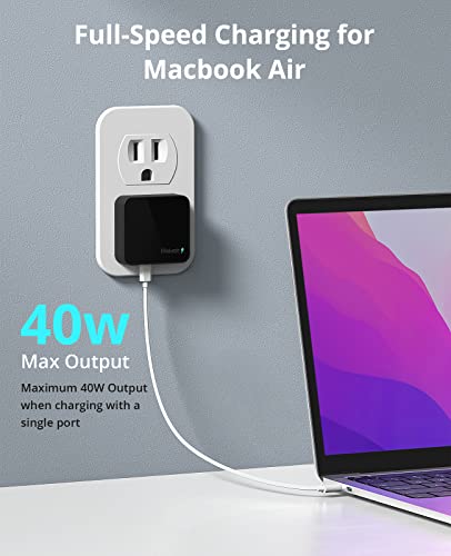 Nekmit Dual Port USB C Wall Charger, 40W PD Fast Charging USB C Wall Plug Adapter, Flat Thin Slim Charger Block for iPhone 17/17 Pro/17 Pro Max, Galaxy, MacBook Air, iPad, AirPods and More - color: Black