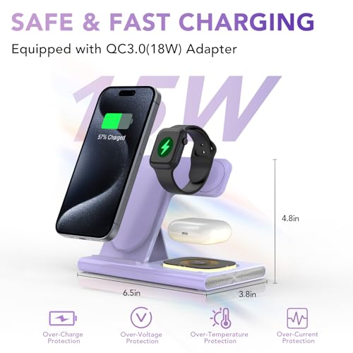 3 in 1 Foldable Charging Station for Apple Wireless Charger - color: Purple