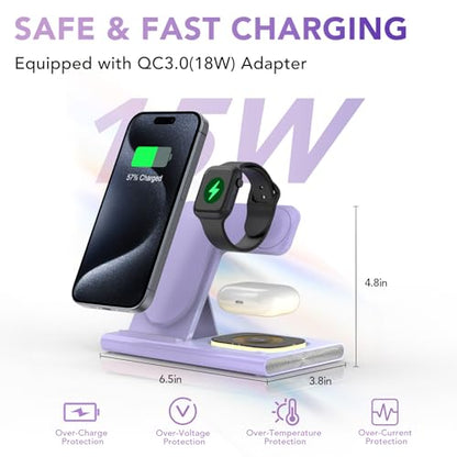 3 in 1 Foldable Charging Station for Apple Wireless Charger - color: Purple