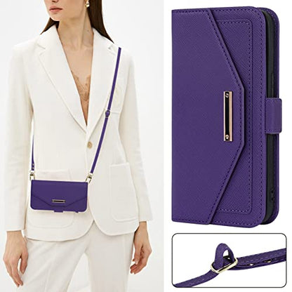 Crossbody Wallet for Google Pixel 7 Case with Strap,6.3",Purple | Long Shoulder Strap,Credit Card Holder, PU Leather, Handbag Purse, Kickstand, Make Up Mirror, Cover Case, for Women Girls - color: Purple