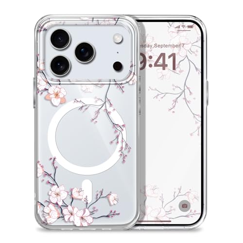 for iPhone 17 Pro Case, Ultra Thin Magnetic Hard Clear Compatible with MagSafe for iPhone 17 Pro Phone Cover 6.3 inch, Plum Blossom - color: Plum Blossom, size: for iPhone 17 Pro