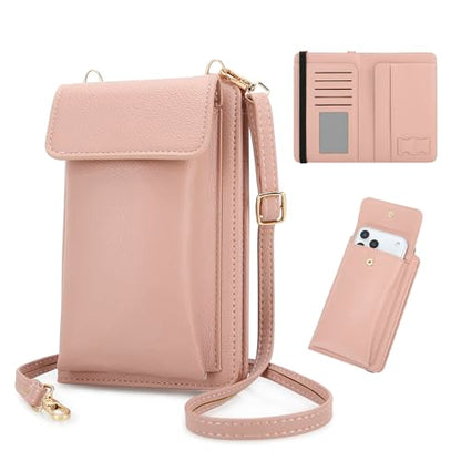 DOB SECHS Leather Passport Wallet Crossbody Phone Bag, RFID Blocking Passport Holder Credit Cards Case for Women - color: Pink-2