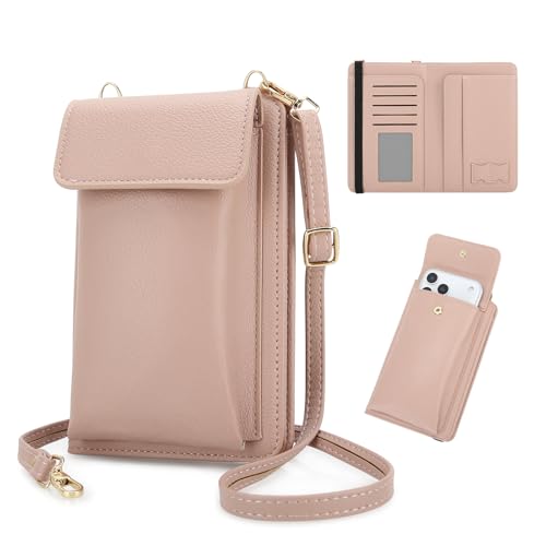 DOB SECHS Leather Passport Wallet Crossbody Phone Bag, RFID Blocking Passport Holder Credit Cards Case for Women - color: Pink-2