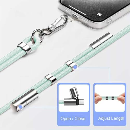 2-in-1 Phone Lanyard USB-C Charging Cable, 60W Fast Charge Braided Crossbody Strap, Adjustable Anti-Lost Cord - color: Green