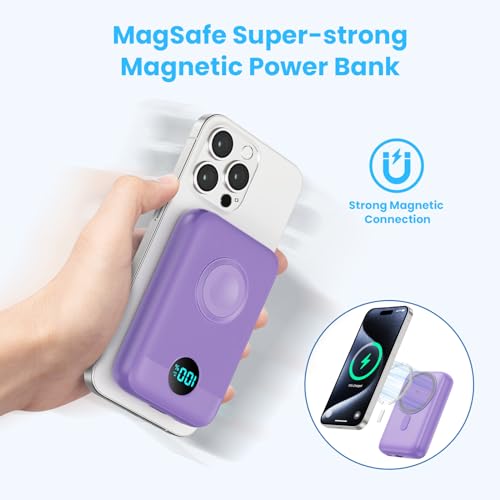 Pxwaxpy Magnetic Portable Charger 10800mAh,4-in-1 Power Bank with iWatch Charger, 25W PD Fast Charging USB C Battery Pack for Magsafe,iPhone 17/16/15/14/13/12 Series,Apple Watch (Purple) - color: Purple