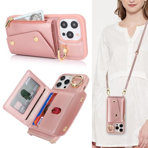Lipvina Crossbody Wallet Case for iPhone 13 Pro,Rose Gold - color: 06-Rose Gold, size: iPhone 13 Pro 6.1"
