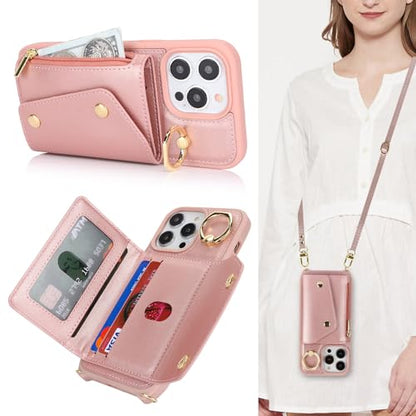 Lipvina Crossbody Wallet Case for iPhone 13 Pro,Rose Gold - color: 06-Rose Gold, size: iPhone 13 Pro 6.1"