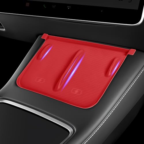 Frani Wireless Charging Pad Cover for 21-23 Model 3 & 21-24 Model Y - color: Red, size: Model 3(2021-2023);Model Y(2021-2025)