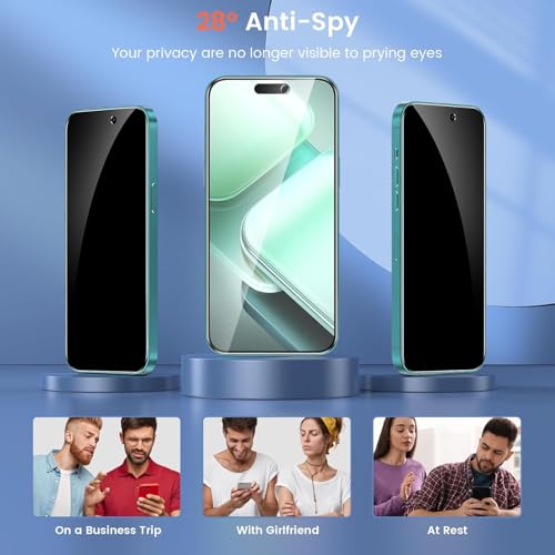 Fotbor 2 Pack Compatible for iPhone 15 Plus/iPhone 16 Plus Privacy Screen Protector, Anti Spy Private Case Friendly Anti-Scratch 9H Hardness Tempered Glass - size: iPhone 15 Plus/16 Plus - 6.1 inch