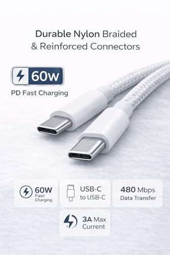 USB C Cable 2M (6FT) 2-Pack Fast Charging USB C to USB C Cable for Samsung Galaxy S23 S24 iPad USB-C Devices Durable Charging Cord