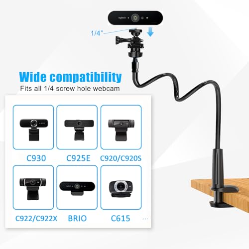 Webcam Stand for Desk, Flexible Gooseneck Webcam Mount Holder Arm with Phone Holder, Web Cam Stand Computer Camera Desk Mount for Logitech C922 C930e C920S C920 C615 C960 C920x BRIO 4K NexiGo N60 - size: 30 INCH