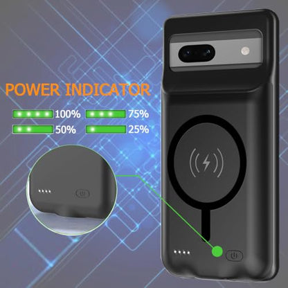 Battery Case for Pixel 7a, Upgraded 10000mAh Slim Rechargeable Portable Extended Battery Pack Supported Qi Wireless Charging Case Compatible with Pixel 7a (6.1 inch) Charging Case-Black - size: Pixel 7a