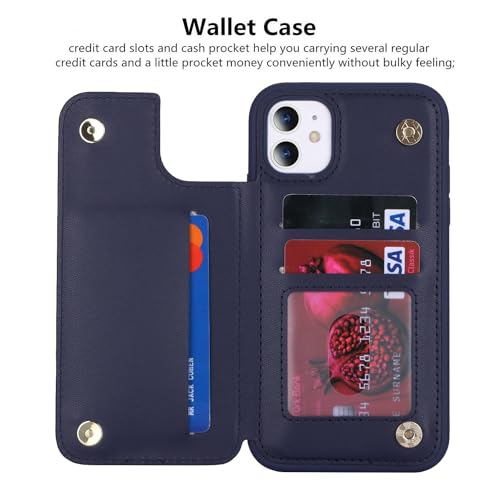 iCoverCase Compatible with iPhone 11 Case with Card Holder, Wallet Phone Case for Women Men RFID Blocking PU Leather Protective Case 6.1 Inch (Dark Blue) - color: Dark Blue