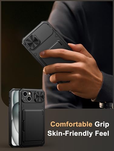 Vihibii for iPhone 15 Plus/iPhone 14 Plus Case with Card Holder, Black | RFID Blocking, Slide Camera Lens Cover, Military-Grade Drop Protection, Raised Edges Protect Screen, Ditch the bulky bag - color: Black, size: iPhone 15 Plus/14 Plus