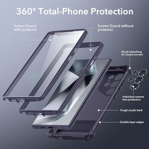 ESR for Samsung Galaxy S24 Ultra Case, S24 Ultra Case with Extra Protective Front Frame & 3 Kickstand Modes, Exceeds Full-Coverage Military-Grade Protection, Heavy Duty Shock Armor, Clear Purple - color: Armor-Frosted Purple