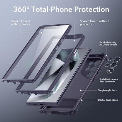ESR for Samsung Galaxy S24 Ultra Case, S24 Ultra Case with Extra Protective Front Frame & 3 Kickstand Modes, Exceeds Full-Coverage Military-Grade Protection, Heavy Duty Shock Armor, Clear Purple - color: Armor-Frosted Purple